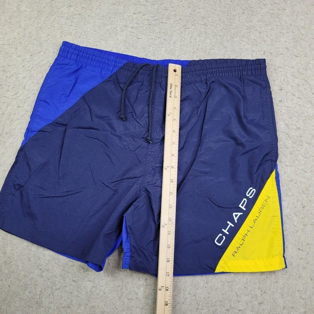Vintage Chaps Ralph Lauren Swimming Trunks Mens M Blue Yellow Lined Drawstring‎
